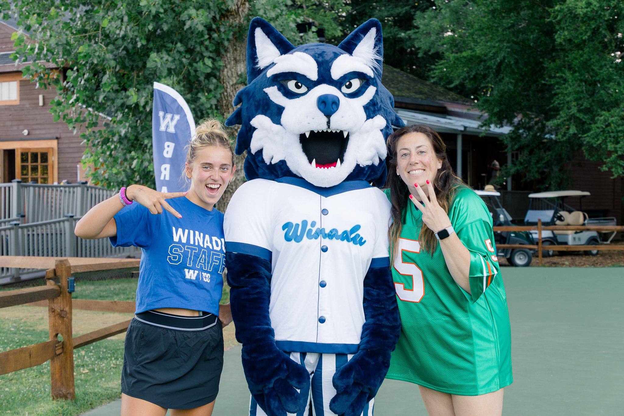 Camp Winadu counselors with the Winadu Wolf mascot